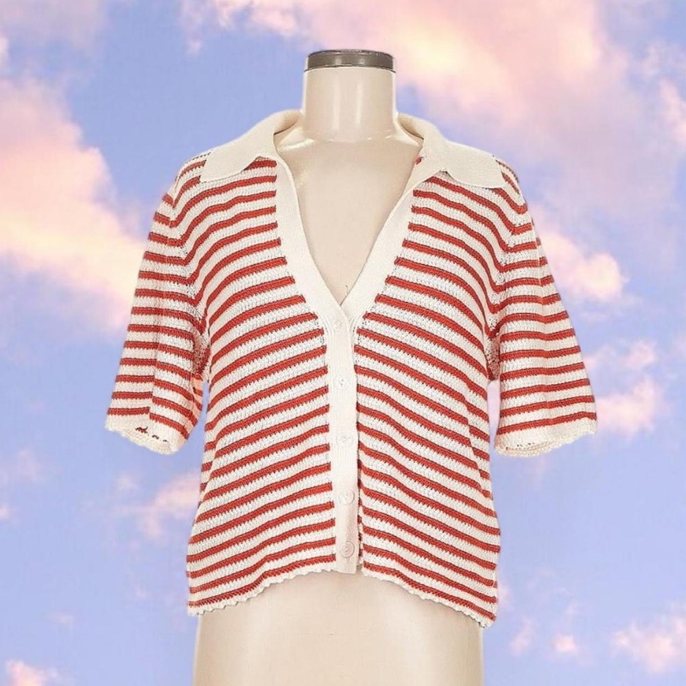 Abercrombie Striped Crochet Polo Top